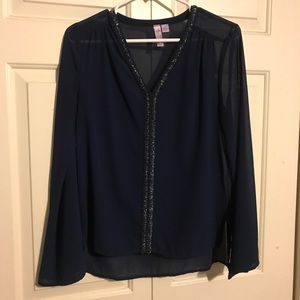 ✨Navy Blue Beaded Blouse